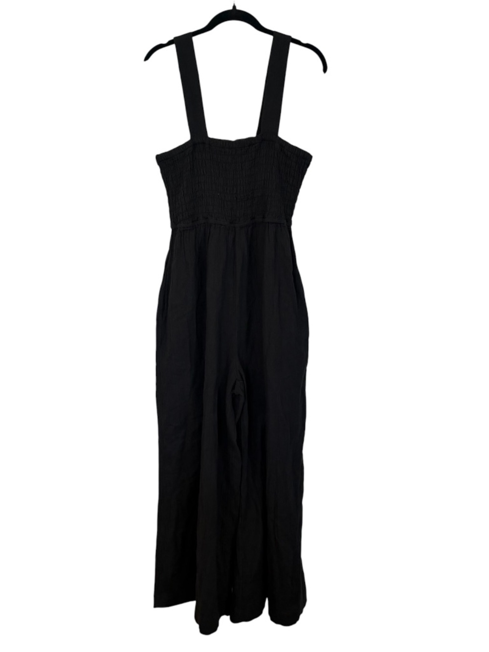 Quince 100% Organic Cotton Gauze Smocked Wide Leg Jumpsuit in Black Sz L NWT